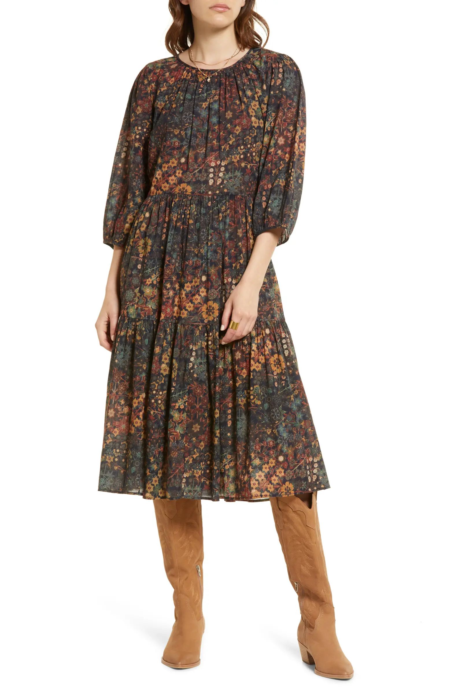 Floral Print Tiered Cotton Gauze Dress | Nordstrom