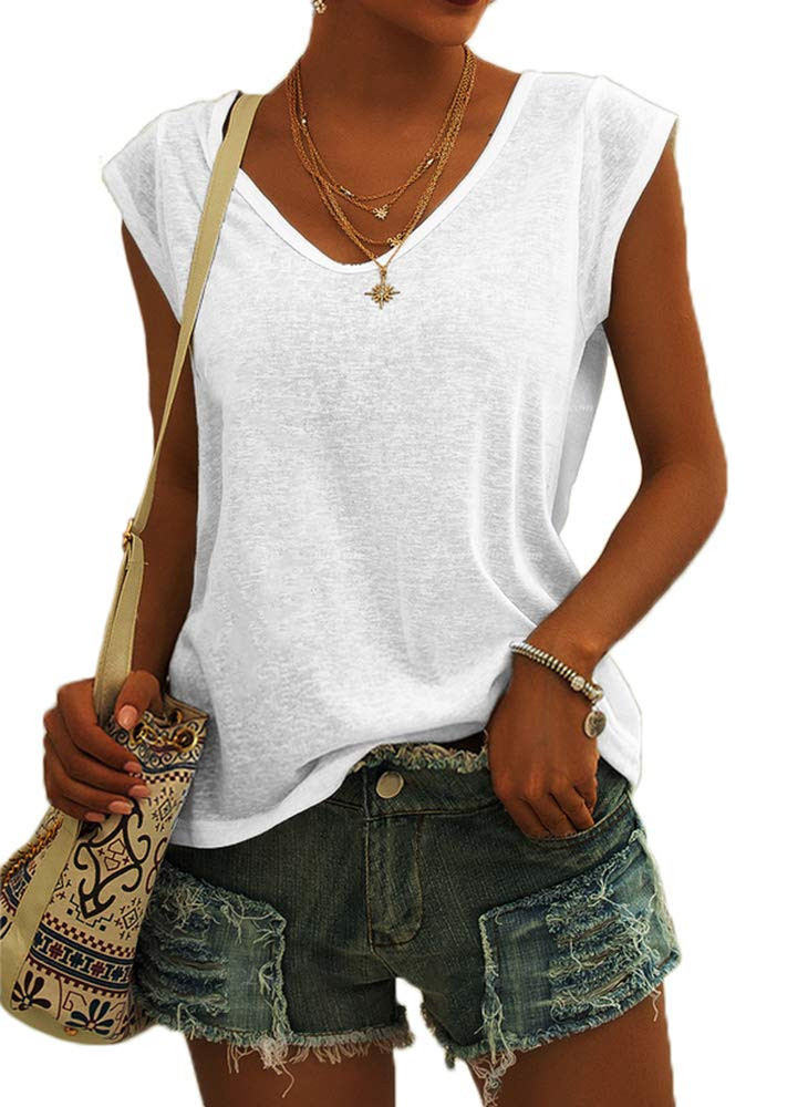 Langwyqu Womens Cap Sleeve Blouses T-Shirt Casual Loose Fit Basic Shirts Tank Tops | Amazon (US)