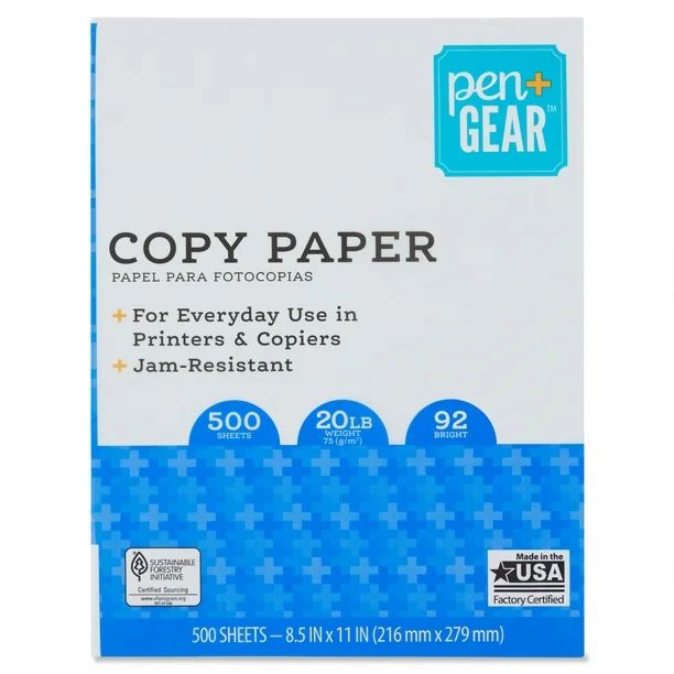 Pen+Gear Copy Paper, 8.5" x 11", 92 Bright, 20 lb., 1 Ream (500 Sheets) | Walmart (US)