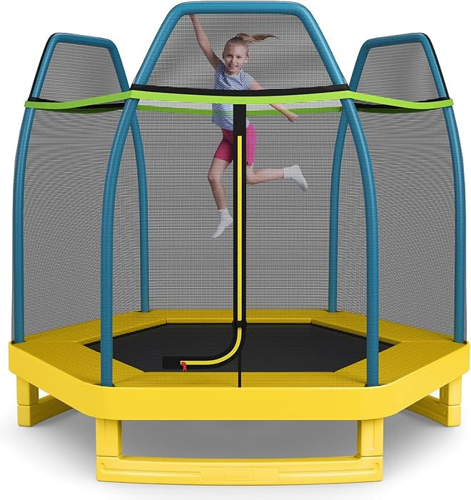GYMAX Trampoline for Kids, 7FT Toddler Trampoline with Safety Enclosure Net & Seamless Spring Pad... | Amazon (US)
