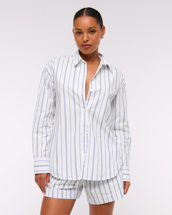 Women's Oversized Tie-Back Poplin Shirt | Women's Tops | Abercrombie.com | Abercrombie & Fitch (US)