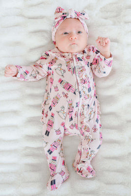 Zipper Ruffle Footie | Toy Soldier Pink | Caden Lane