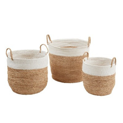 Saro Lifestyle Raffia Duo-Tone Woven Basket (Set of 3), Beige | Target