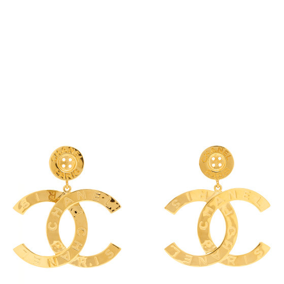 Metal Large Paris Button Earrings Gold | FASHIONPHILE (US)