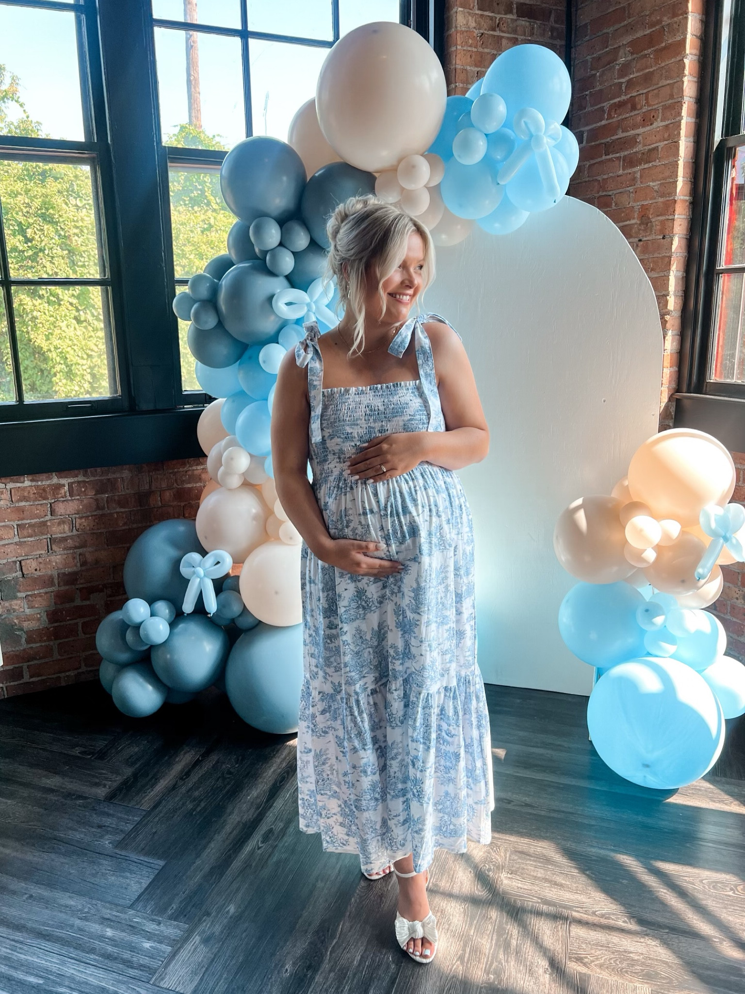 L // minji nothing fits but dress
9 // bow heels

i absolutely ADORED this dress for my baby shower - i felt so extremely beautiful🩵🤍

baby shower dress, minji dress, nothing fits but dress, baby shower outfits, baby shower inspo, blue toile dress, toile maxi dress, white bow heels, boy baby shower

#LTKShoeCrush #LTKBump #LTKMidsize