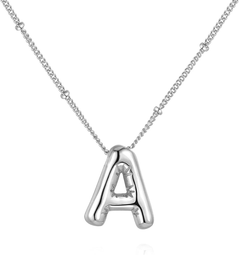 Balloon Initial Necklaces for Women Girls, Bubble Letter Necklace 18K Gold Plated Dainty Alphabet... | Amazon (US)