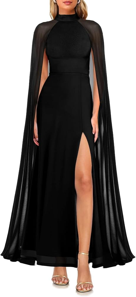 MAYFASEY Women's Elegant Long Sleeve Halter Neck Sexy Split Cocktail Evening Party A Line Maxi Lo... | Amazon (US)