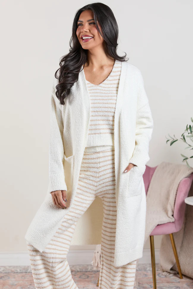 Devin Winter White Lounge Cardigan | Pink Lily