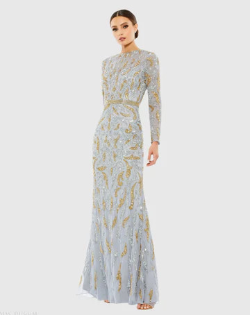 Beaded Long Sleeve Evening Gown | Mac Duggal