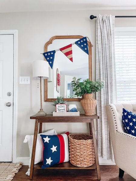 Patriotic home decor, Fourth of July, Americana decor, entryway table, summer decor, flag pillow 

#LTKSeasonal #LTKHome