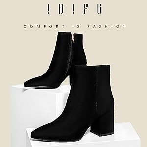 IDIFU Women Dress Ankle Boot with Low Chunky Heel Pointed Toe Side Zipper Bootie Shoe for Women O... | Amazon (US)