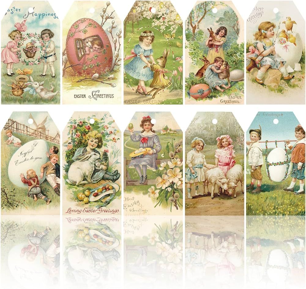 Whaline 120Pcs Easter Vintage Gift Tags with Hemp Rope 10 Designs Easter Paper Tags Pre-Punched E... | Amazon (US)
