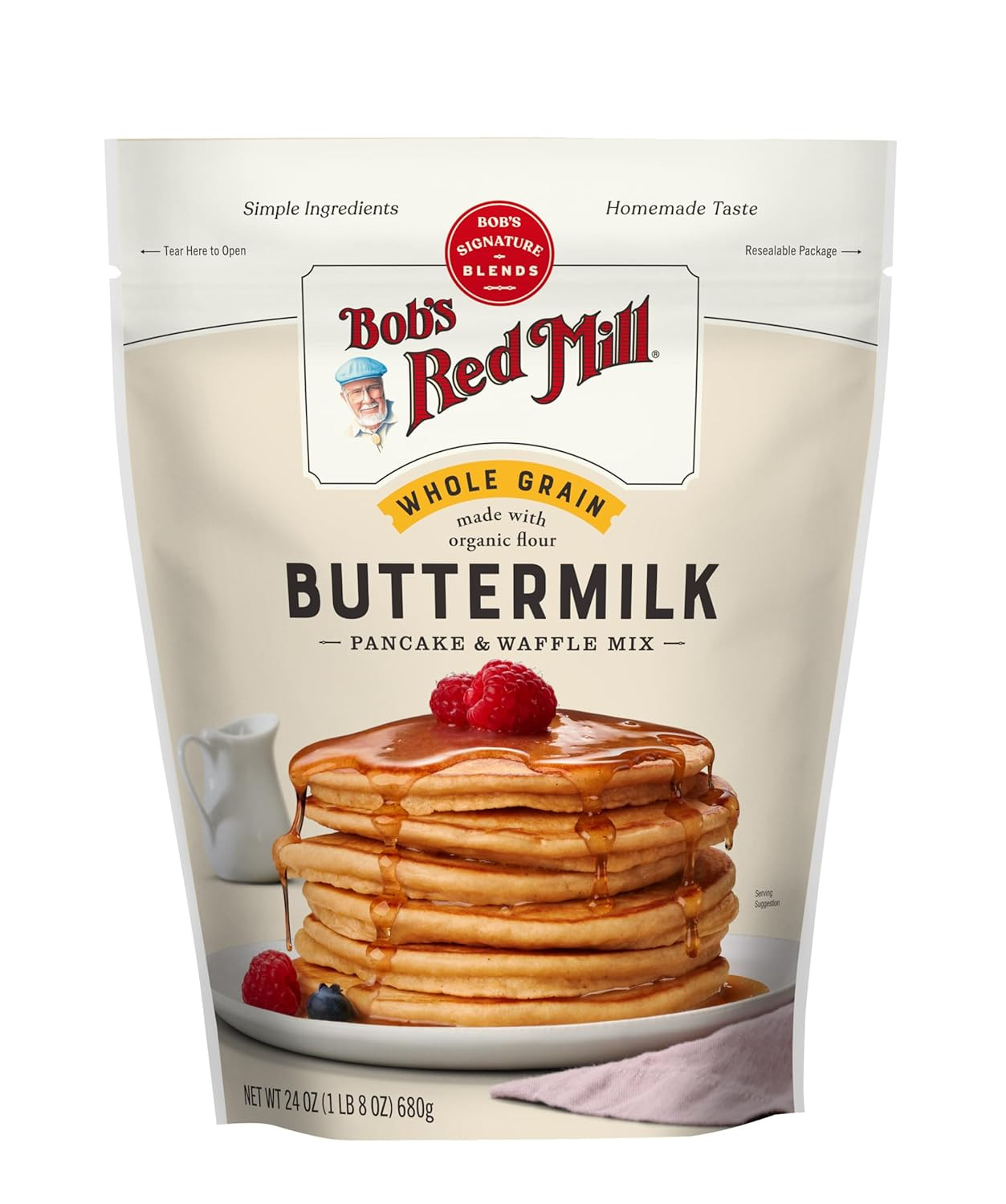 Bob's Red Mill Whole Grain Buttermilk Pancake & Waffle Mix, 24oz | Amazon (US)