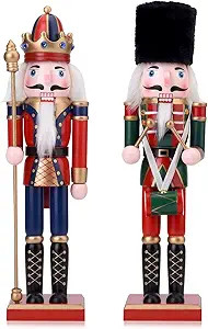 2 Pack Christmas Nutcracker King and Soldier Figures, 12 Inch Wooden Nutcracker Christmas Festiva... | Amazon (US)