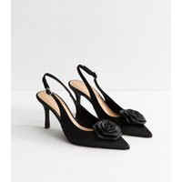 Women's Black Faux Suede Rose Slingback Court Shoes Vegan New Look | New Look (UK)