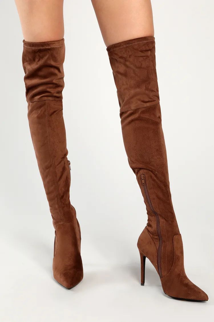Natiee Taupe Suede Pointed-Toe Over-the-Knee Boots | Lulus (US)