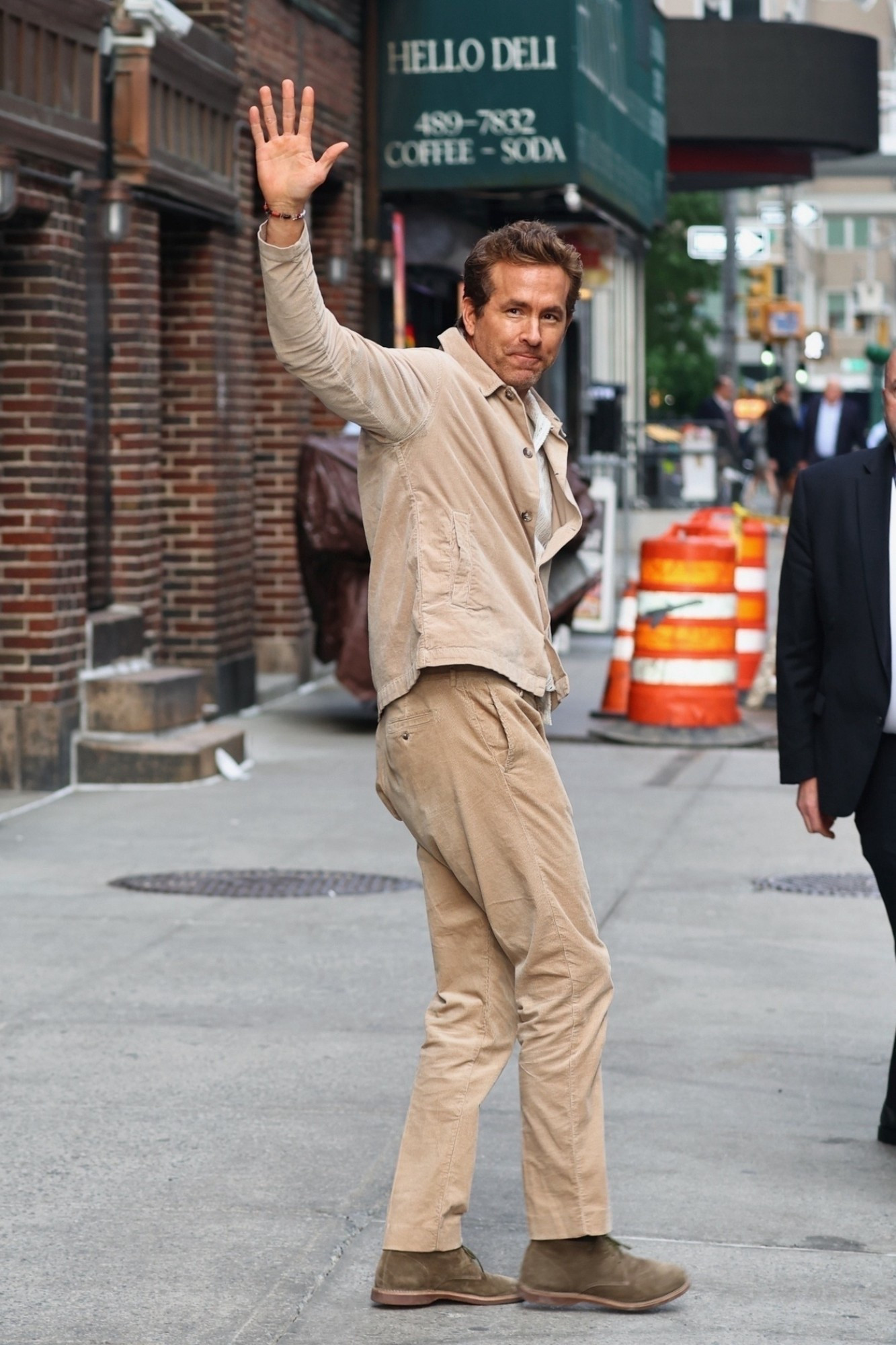 Ryan Reynolds leaving The Late Show with Stephen Colbert wearing an NN.07 corduroy jacket and pants, Officine Creative shoes, and a Bode shirt  

#LTKStyleTip #LTKOver40 #LTKMens