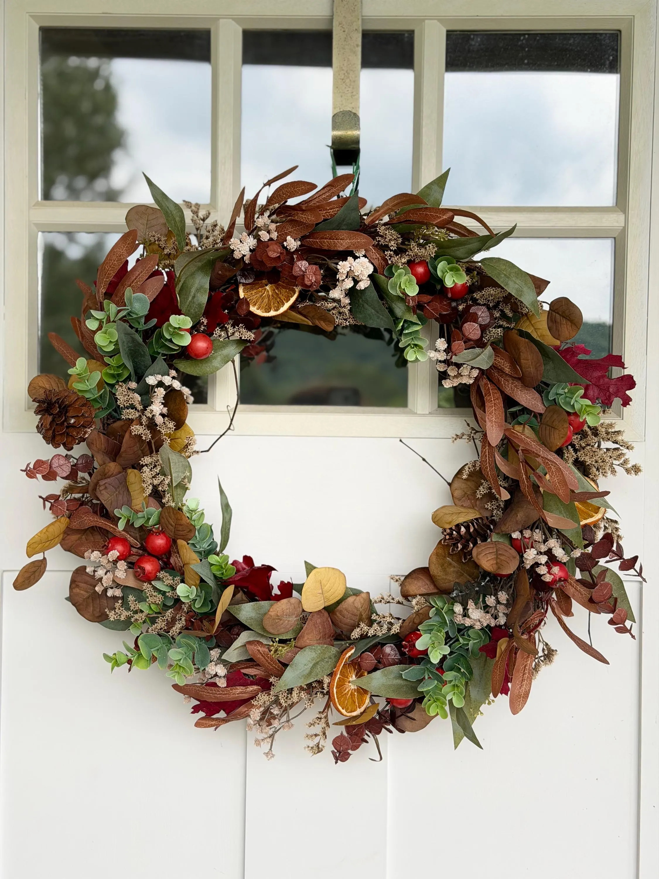 Cider & Citrus Harvest Wreath | Pinecone, Orange Slice and Berry Fall Door Wreath | Rustic Autumn Decor | Etsy (Global)