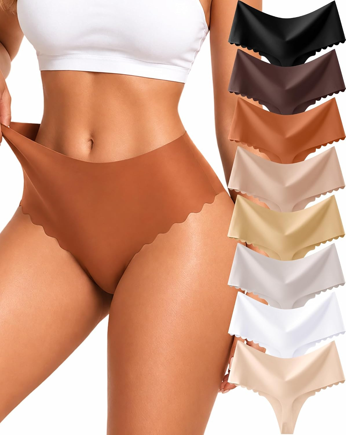 8 Pack Seamless Thongs Underwear Womens High Waisted No Show Tangas Panties | Amazon (US)