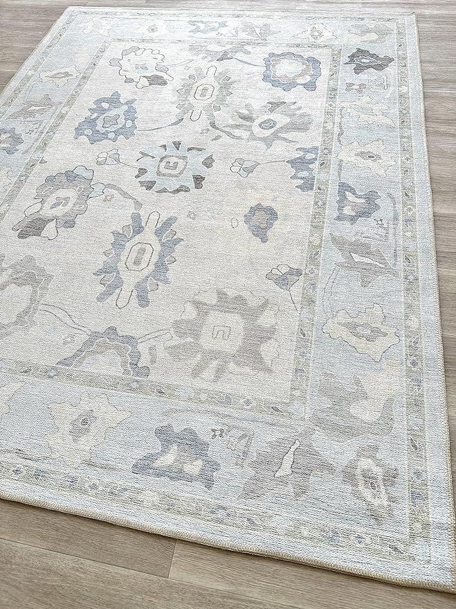 Cream Blue Oushak Rug, Modern, Vintage, Turkish, Eclectic, Floral, Pastel, Washable, Area Rugs fo... | Amazon (US)