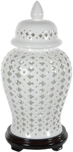 Oriental Furniture 16" Carved Lattice Decorative Temple Jar | Amazon (US)