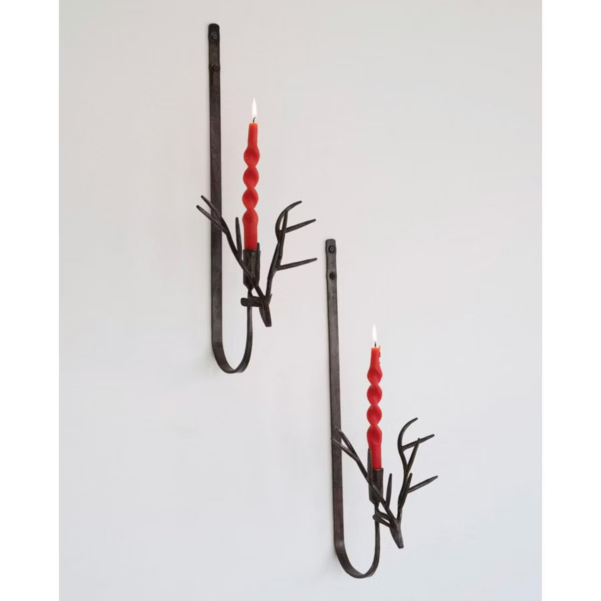 24" Set of 2 Deer Wall Sconces Forged Iron Rustic Brass Candle Holders for Home Decor by Kalalou | Target
