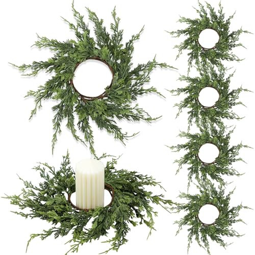 Vesici 4 Pcs Christmas Candle Rings Wreath Artificial Cedar Mini Wreath Decoration Xmas Candle Rings Table Centerpiece Small Garland Decorations for Christmas Wedding Home Table Cabinet (12.6 Inch) | Amazon (US)