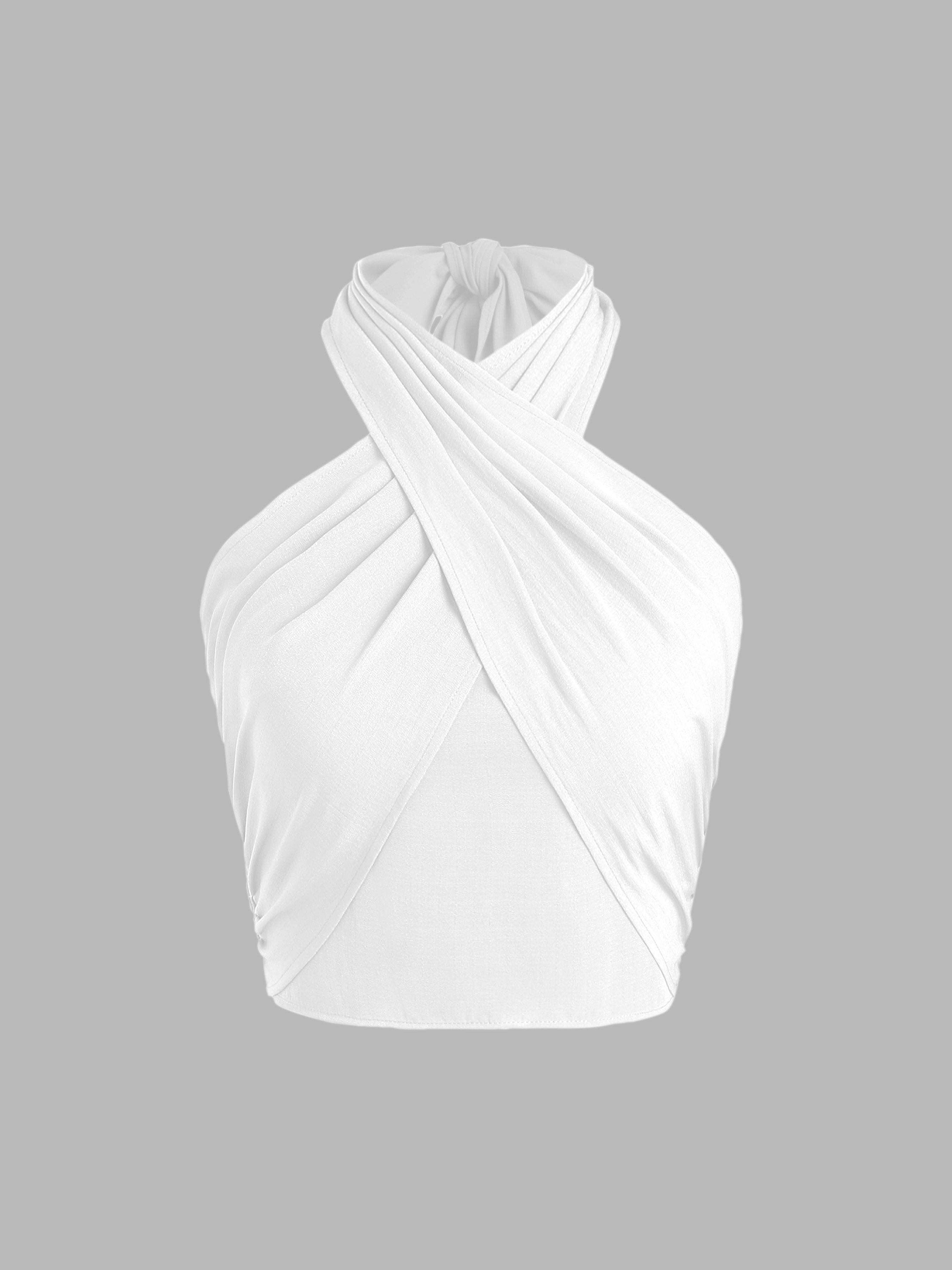 Halter Tops Woven Cross Halter Shirred Back Crop Top For Date | Cider