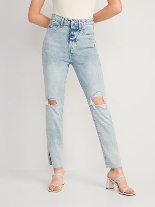 Higher High-Waisted Button-Fly O.G. Straight Ripped Side-Slit Jeans for Women | Old Navy (US)