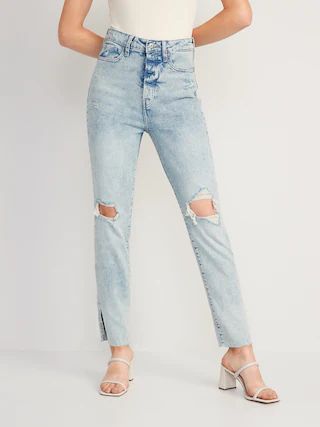 Higher High-Waisted Button-Fly OG Straight Ripped Side-Slit Jeans for Women | Old Navy (US)