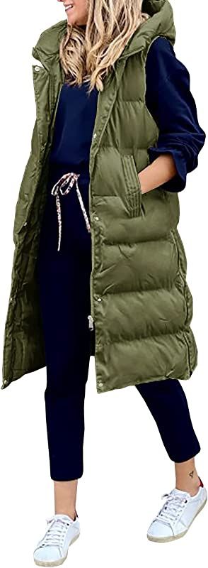 Avilego Women's Hooded Long Down Vest Full-Zip Sleeveless Puffer Vest Fashionable Coats Jacket | Amazon (US)