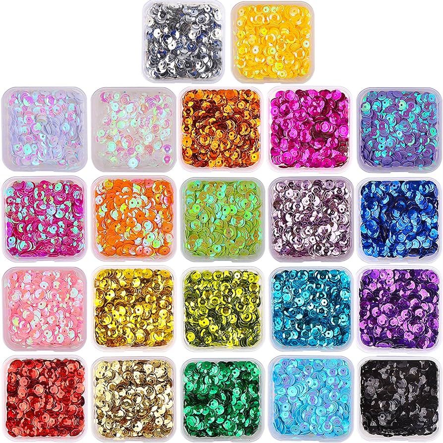 DIYASY 9800 Pcs 6MM Bulk Loose Sequins, 22 Colors Round Embroidery Sequins Cup Craft Sequins with... | Amazon (US)