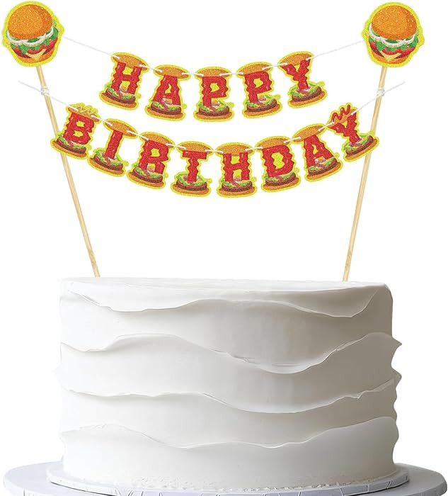 Hamburger Happy Birthday Cake Topper Banner - Pre-Strung Burger Cake Bunting - Fast Food Snacks T... | Amazon (US)