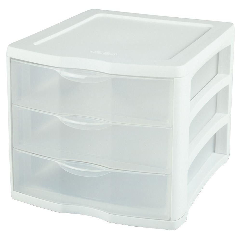 Sterilite Clearview 3-Compartment Plastic Drawer Unit, White | The Home Depot