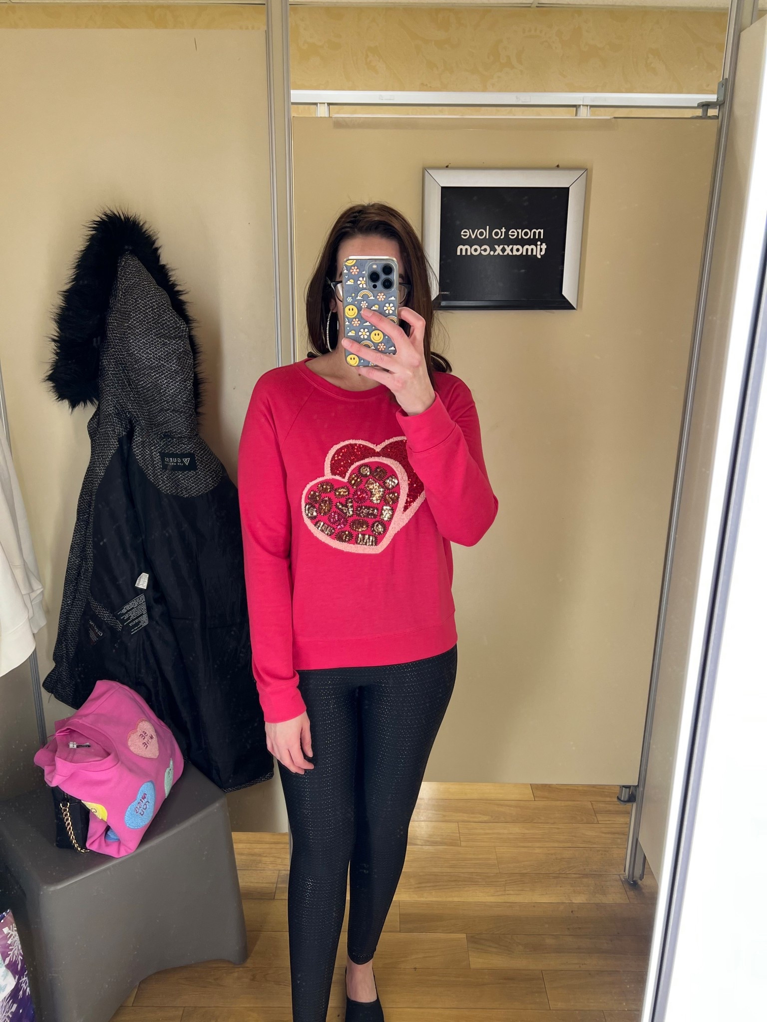 Pink double heart sweatshirt (xs). Black faux leather leggings (small). #sweatshirt #heartsweatshirt #pinksweatshirt #doubleheartsweatshirt #leggings #blackleggings #fauxleatherleggings #valentinesdayoutfit #datenightoutfit 
date night outfits 
valentines day outfit women @tjmaxx @Spanx 

#LTKSeasonal #LTKValentine