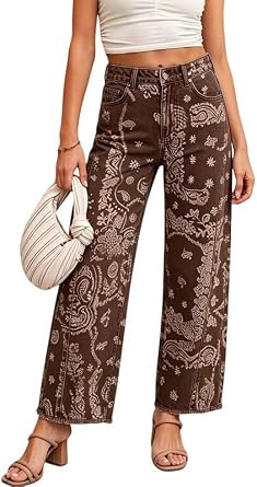 CHARTOU Women High Waisted Wide Leg Jeans Casual Stretchy Raw Hem Cropped Denim Pants | Amazon (US)