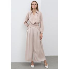 Fanciful Pleats Wide-Leg Pants in Blush | Chicwish