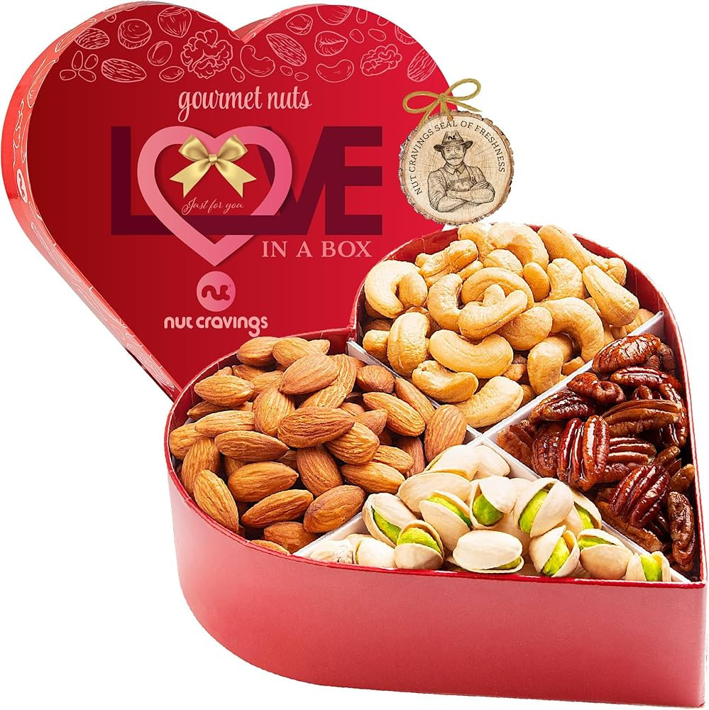 Nut Cravings Gourmet Collection - Mixed Nuts Heart Shaped Gift Basket, Love in A Box (4 Assortmen... | Amazon (US)