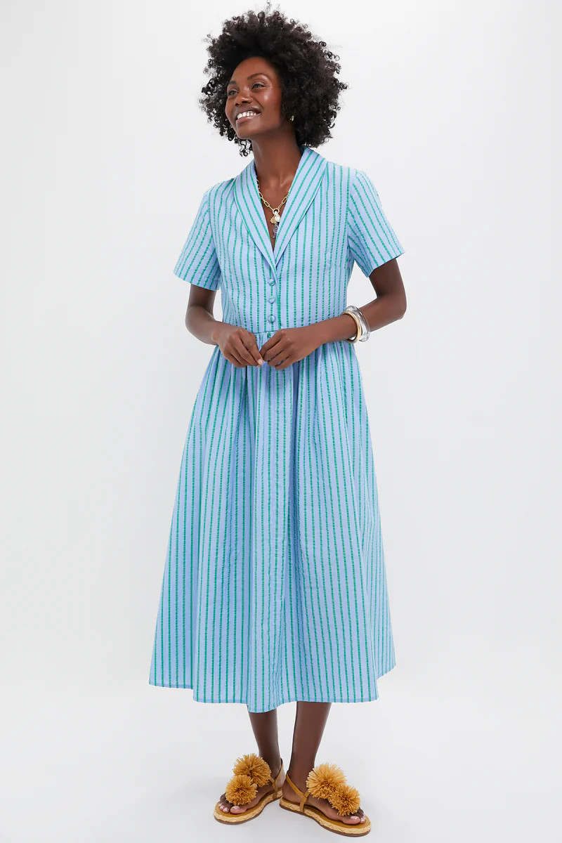 Delphinium Seersucker Shawl Collar Adelaide Dress | Tuckernuck (US)