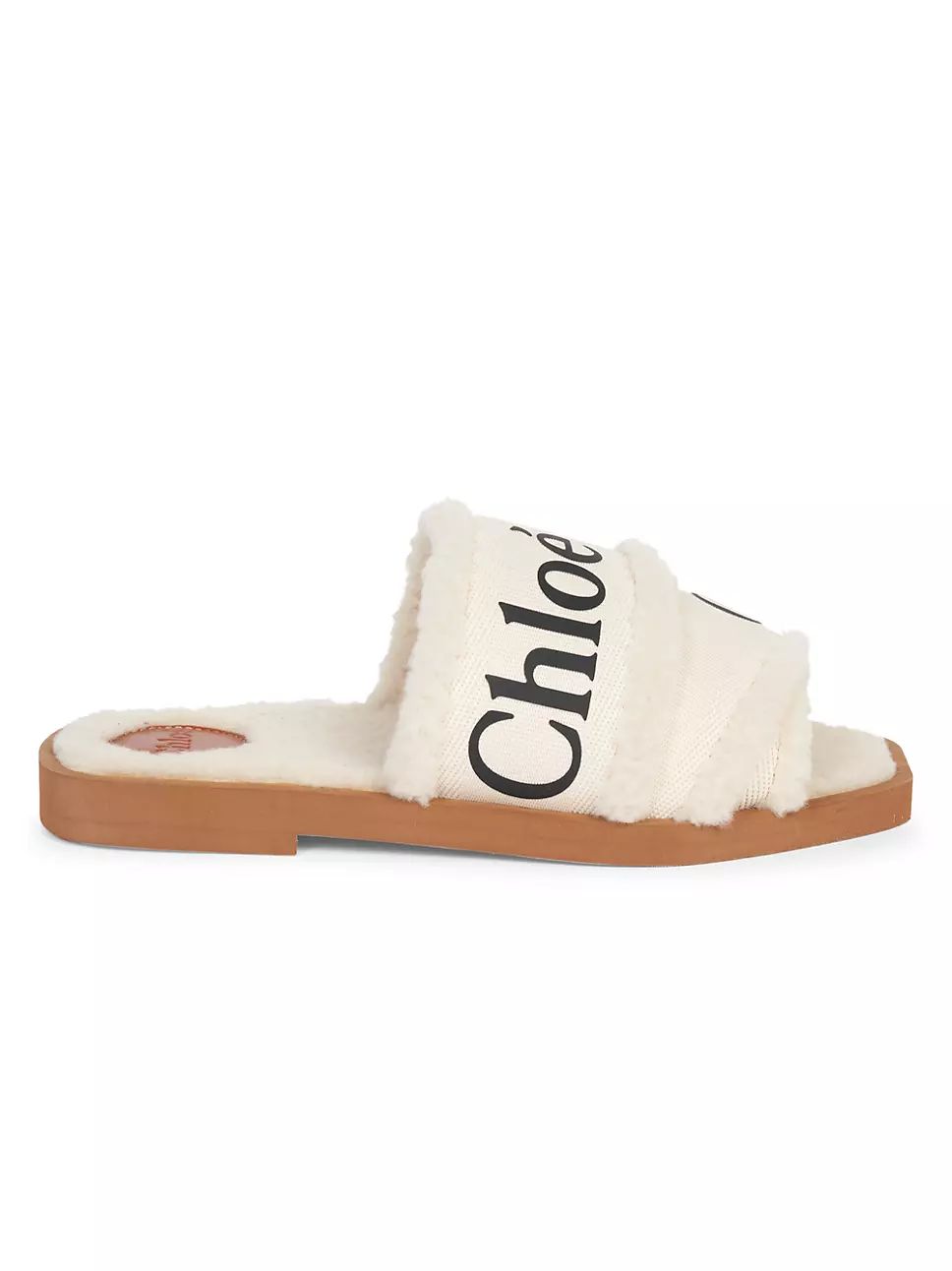Chloé Woody Shearling-Trim Flat Sandals | Saks Fifth Avenue