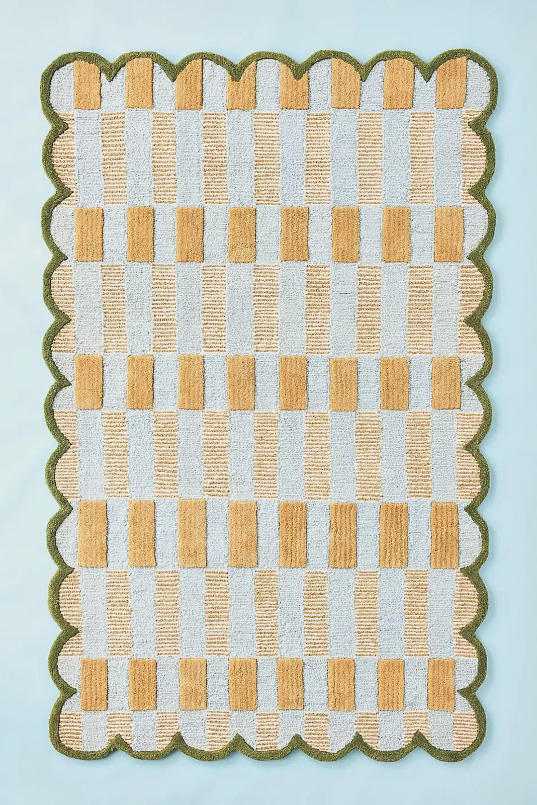 Matilda Plaid Blue Hand Tufted Wool 4x6 5x8 6x9 8x10 9x12 Rug, Modern Scallop Design Rug For Livi... | Etsy (US)