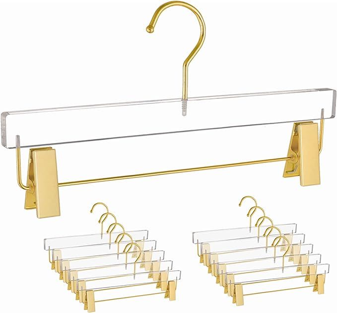 Besser 10 Pack Gold Acrylic Hangers,Clear Hangers with Gold Hooks,Luxurious Skirt Pants Hangers G... | Amazon (US)
