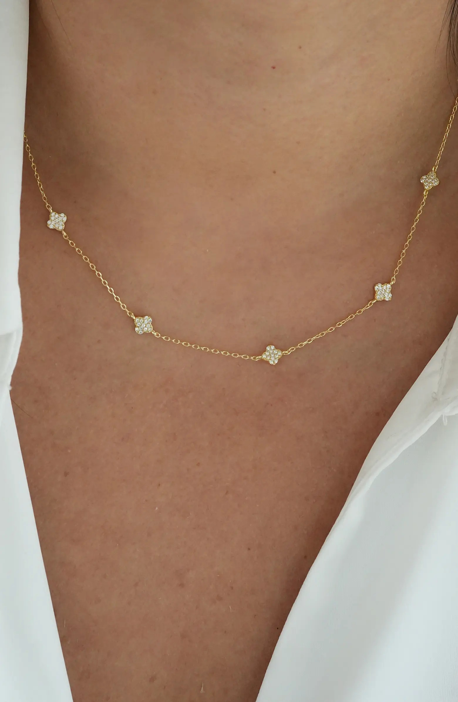 Pavé Clover Station Necklace | Nordstrom