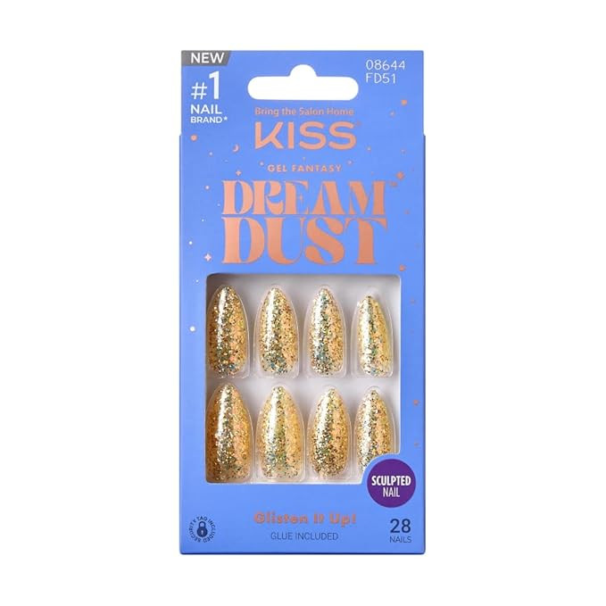 KISS False Nails Kit, Dreamdust Ready to Wear Gel Sculpted Nails, Stick and Glue Included, Long L... | Amazon (US)