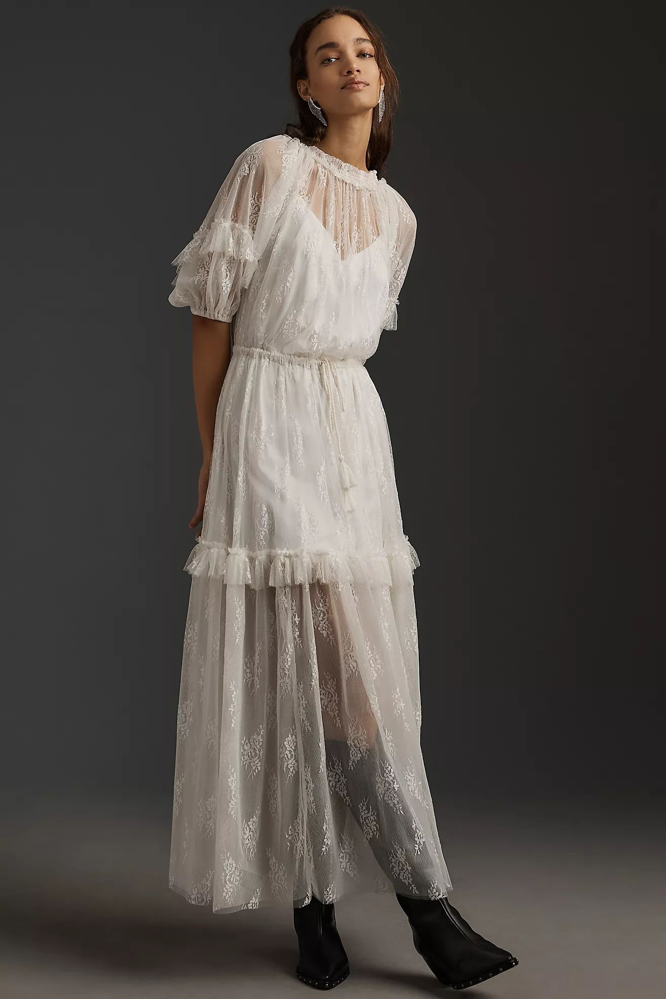 Let Me Be Short-Sleeve Ruffle Maxi Dress | Anthropologie (US)