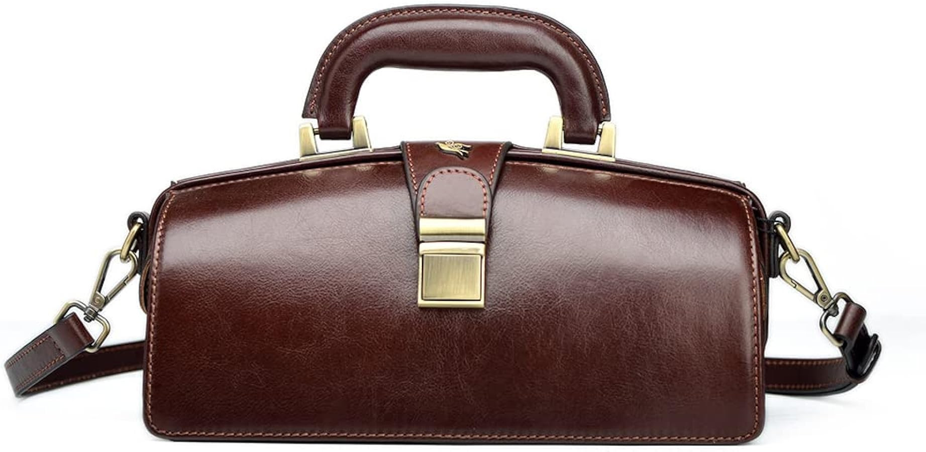 genuine leather handbag cowhide doctor bag brown shoulder bag buckle women's bag | Amazon (US)
