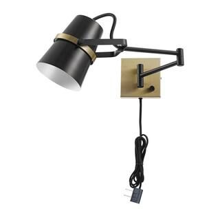 Globe Electric McKibbin 1-Light Matte Black Plug-In or Hardwire Swing Arm Wall Sconce 51345 | The Home Depot