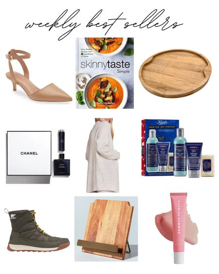 This weeks top selling items! Best sellers include the perfect low nude heel, skinnytaste simple cookbook, a large charcuterie board, Bleu de Chanel cologne, cozy chic cardigan, men’s kiehl’s gift set, the most comfy women’s hiking boots, a cookbook stand and summer Fridays lip balm. 

#LTKfindsunder100 #LTKGiftGuide #LTKHoliday