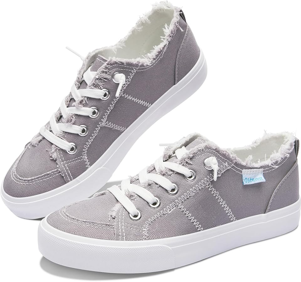 Obtaom Women's Play Fashion Sneaker White Color Washed and Leopard Canvas Slip on Shoes | Amazon (US)