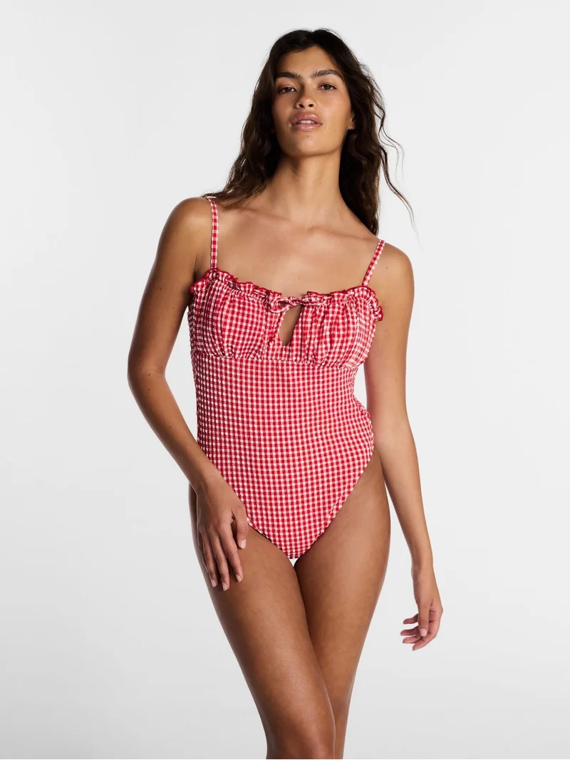 Kacey Lee Women's and Women's Plus Tie Neck Scoop Back One Piece Swimsuit, Sizes XS-3X | Walmart (US)